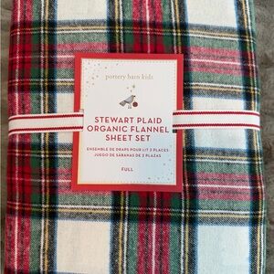 New Pottery Barn Kids Stewart Plaid Organic Flannel Flat sheet and 1 Pillowcase